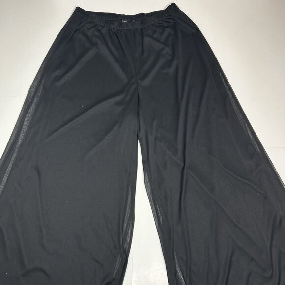Dressbarn Collection Palazzo Pants Black Pull On Stretch Mesh Overlay Sz 14 / 16 - Picture 2 of 11